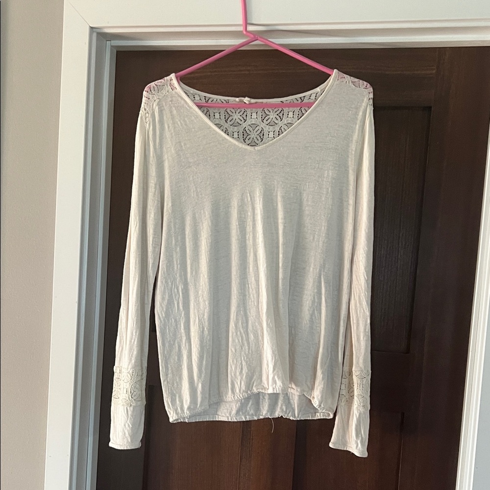 Ruff Hewn Women's Blouse with Lace Detail in Cream